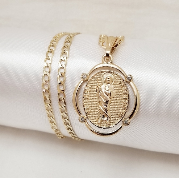14K Gold Plated Saint Jude Men's Necklace. New - Picture 1 of 6